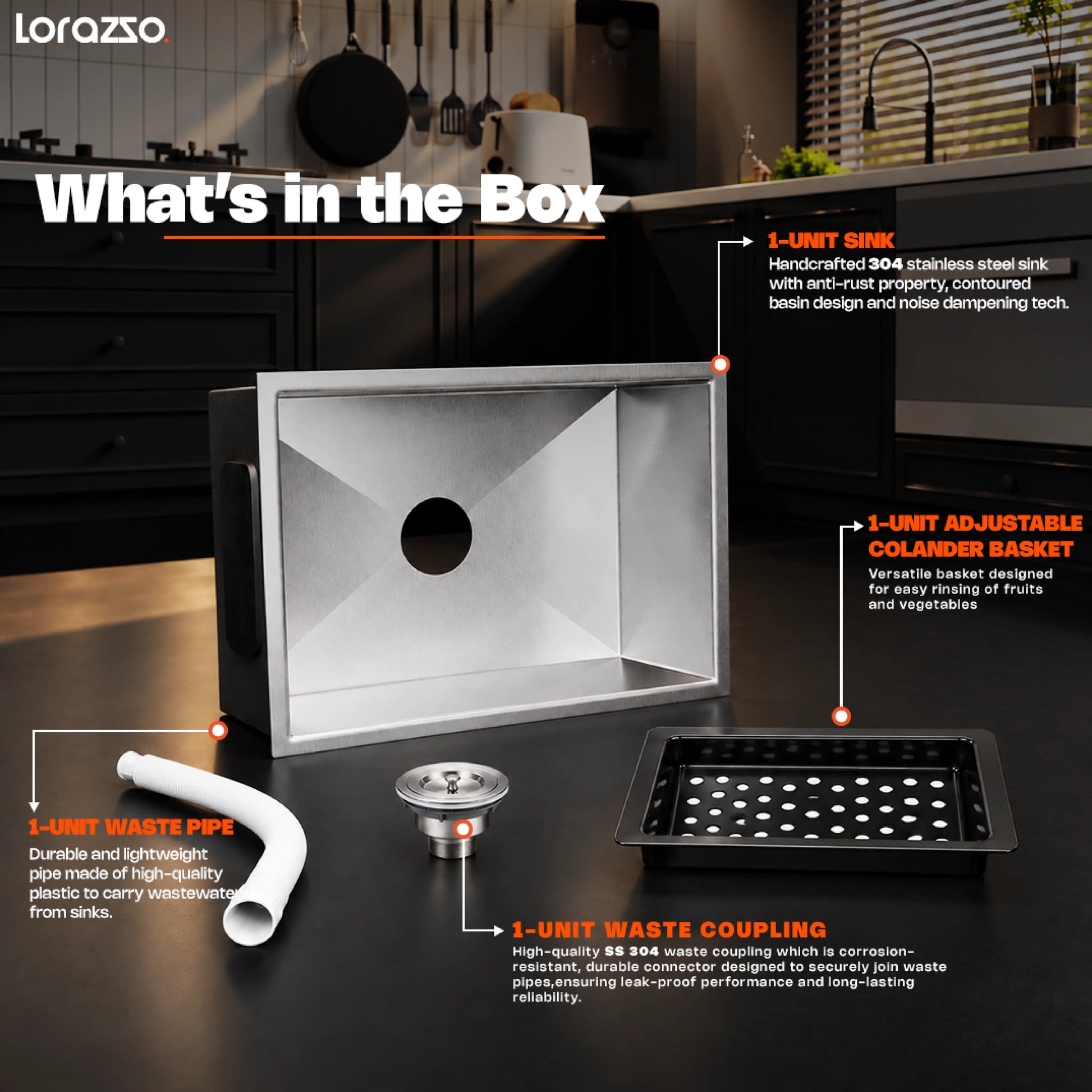 Lustr Premium SS Kitchen Sink 24x18 - Silver