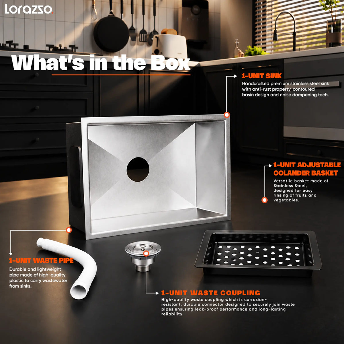 Lustr Premium SS Kitchen Sink 24x18 - Silver
