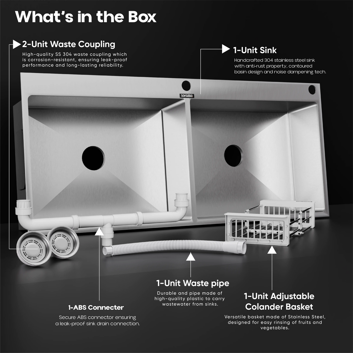 Lustr™ SS Double Bowl Kitchen Sink with Tap Hole (45 x 20)