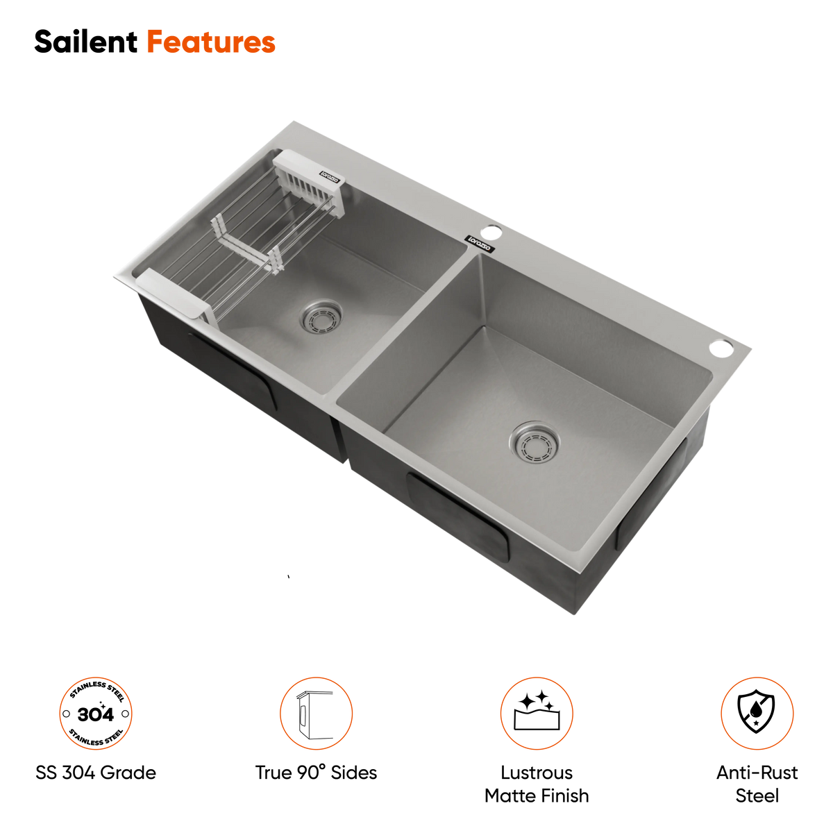 Lustr™ SS Double Bowl Kitchen Sink with Tap Hole (45 x 20)
