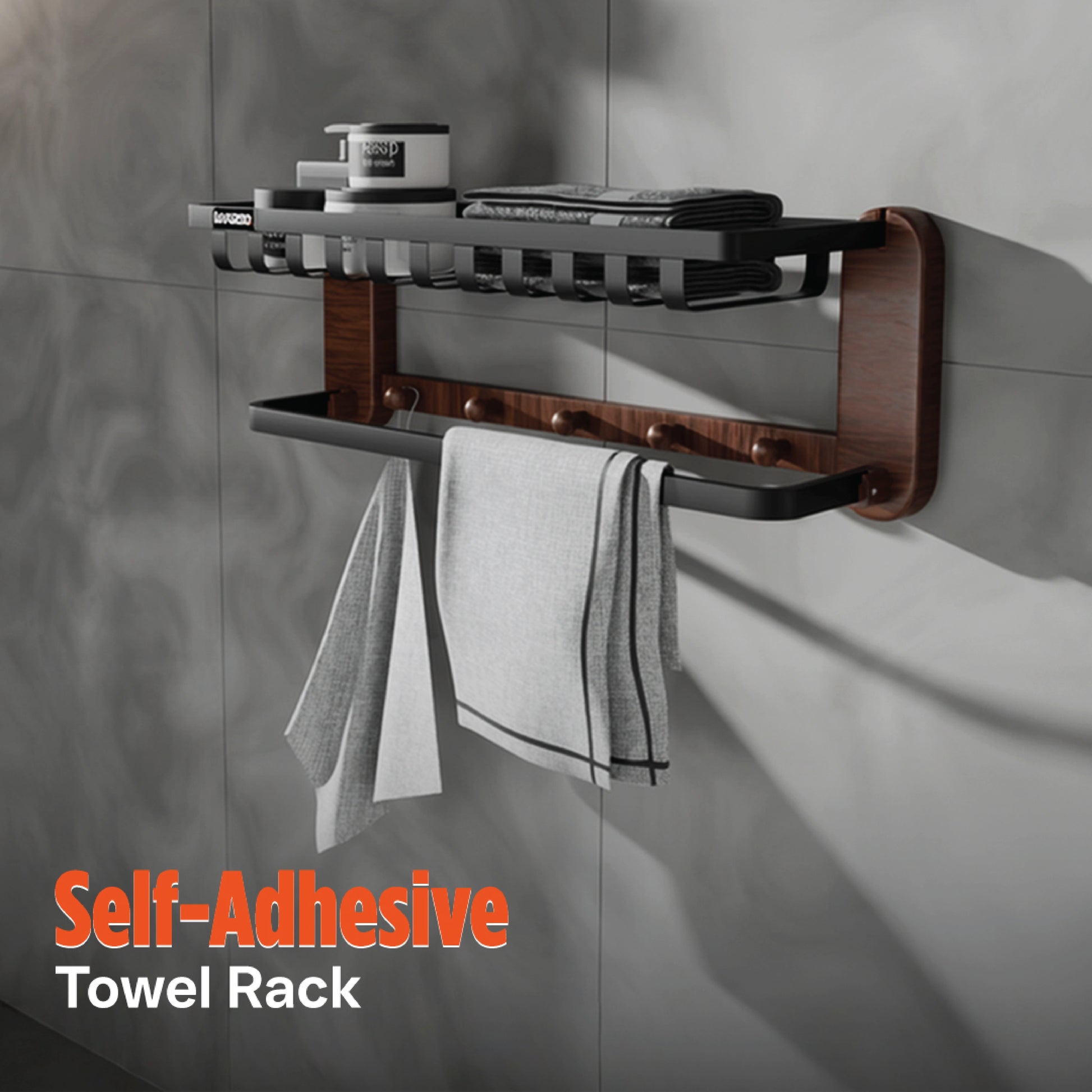 Self-Adhesive Towel Rack - 24 inch | Drill-Free Installation | Holds Up to 20 KG
