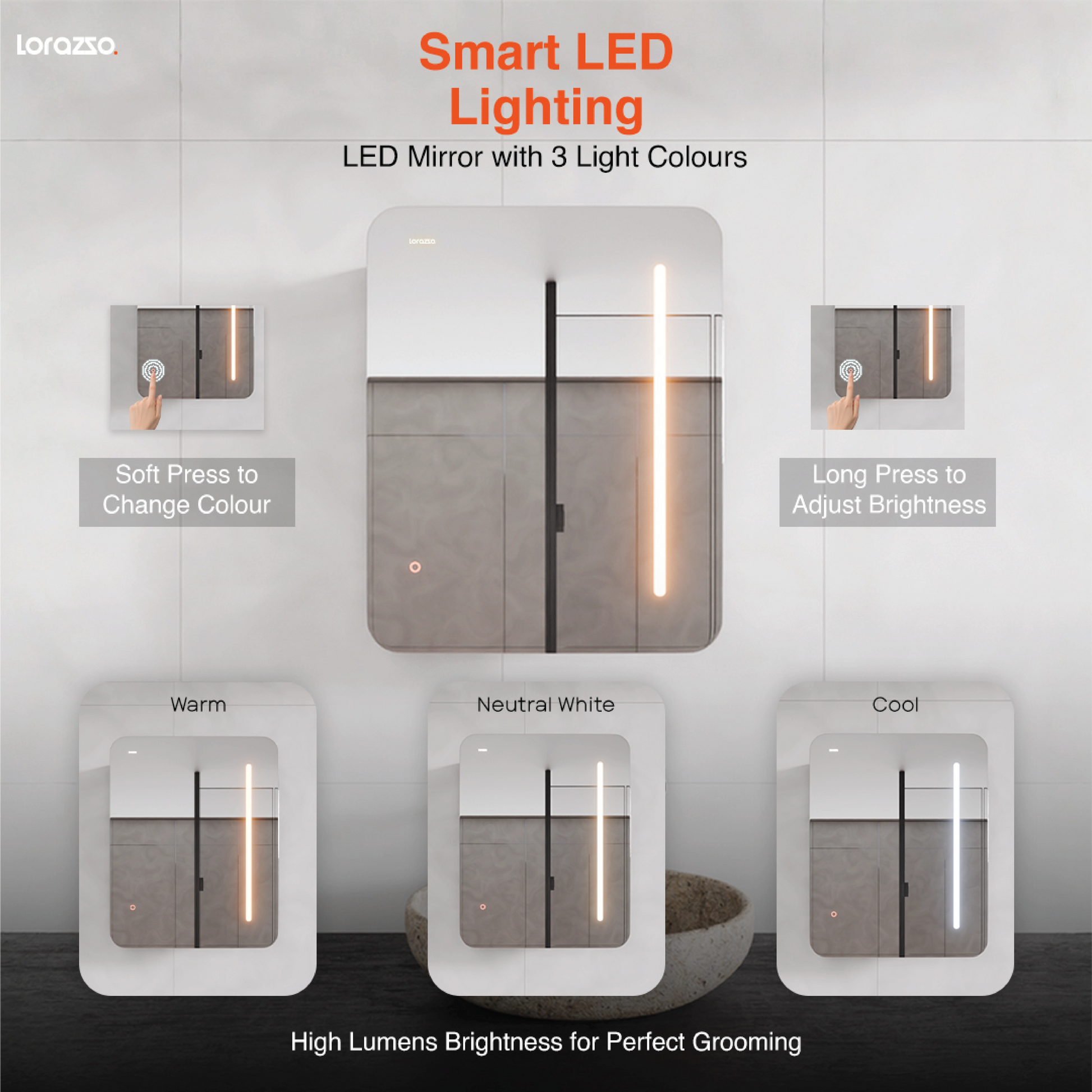 smart led lighting mirror cabinet