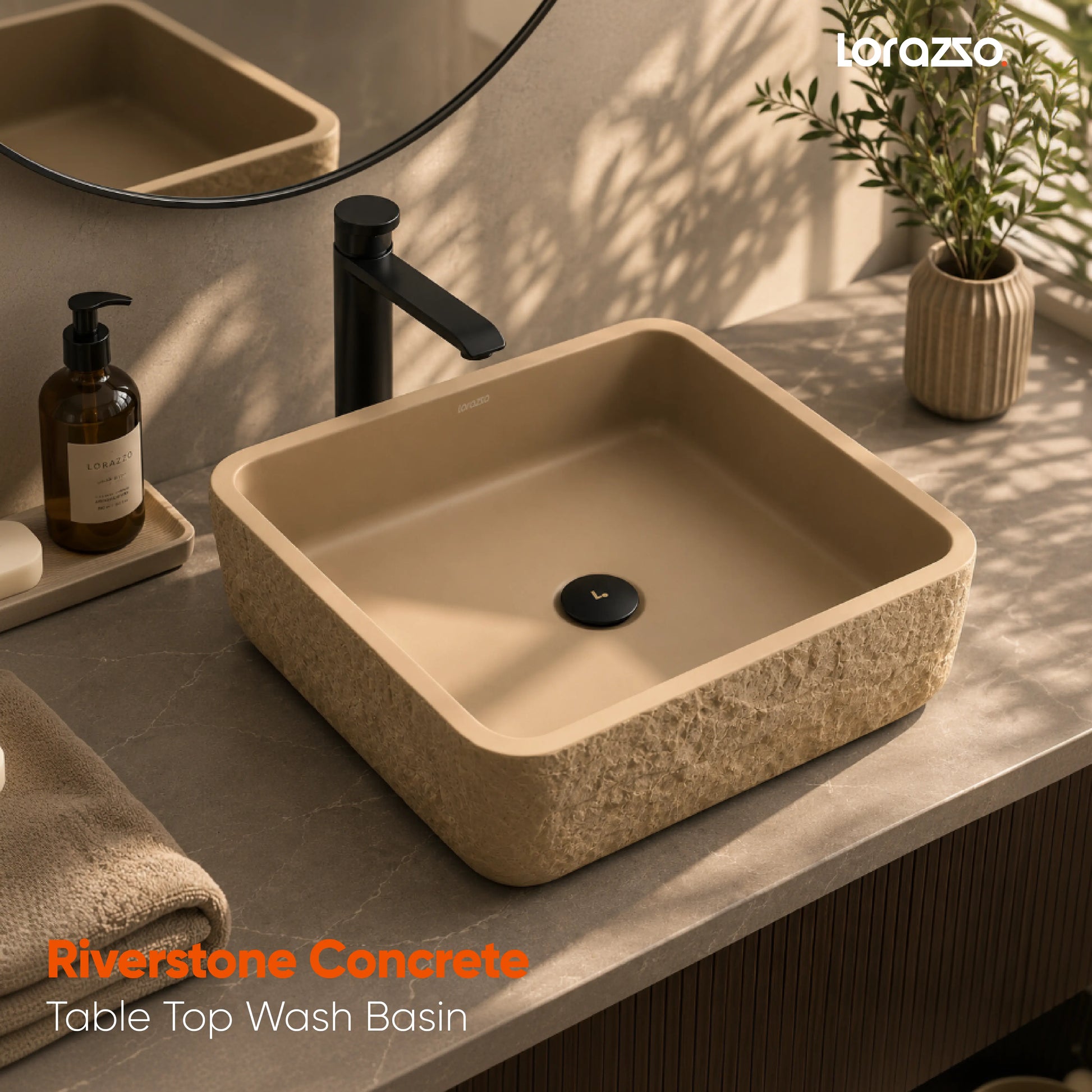 Riverstone Concrete Table Top Wash Basin (410x400x120 mm)