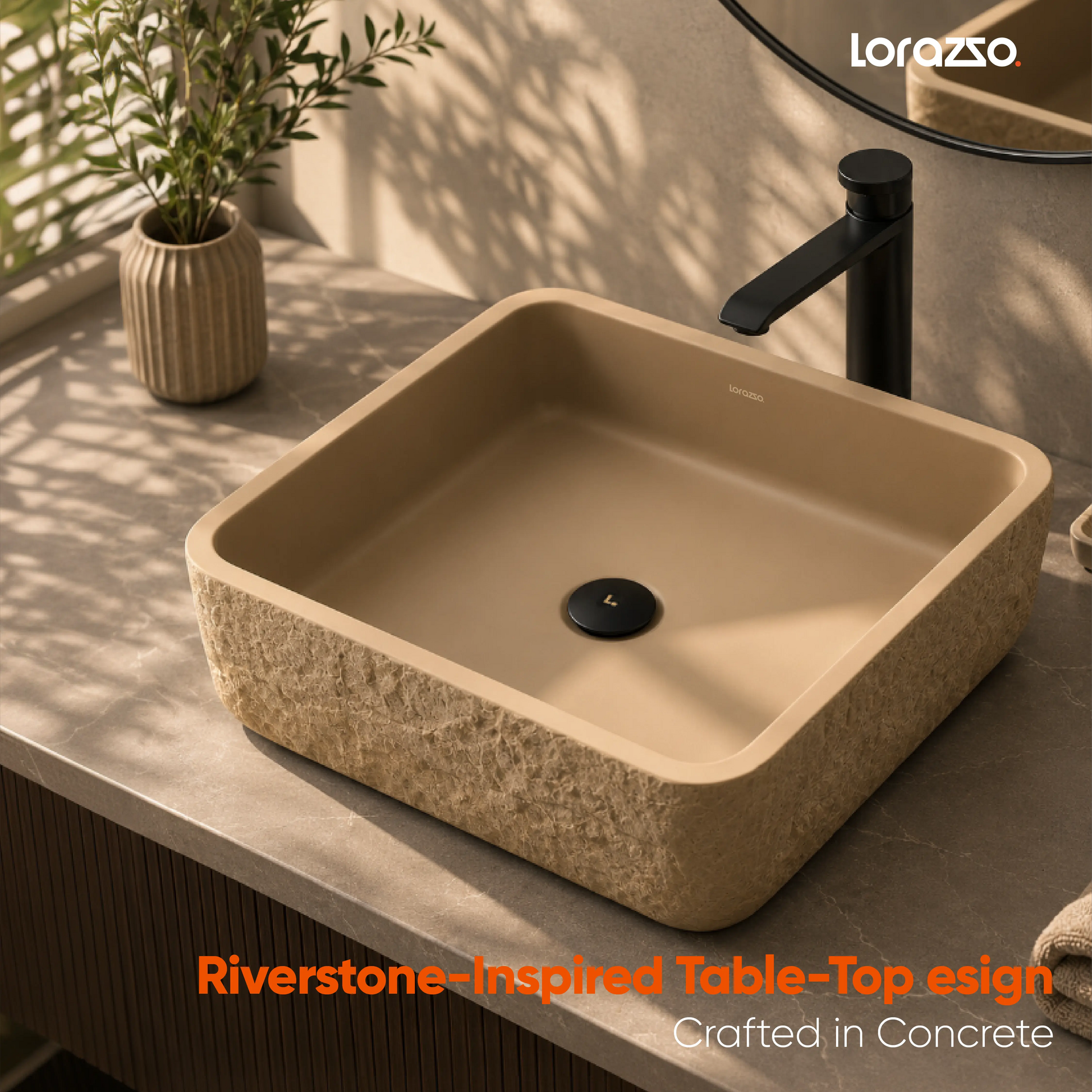 Riverstone Concrete Table Top Wash Basin (410x400x120 mm)