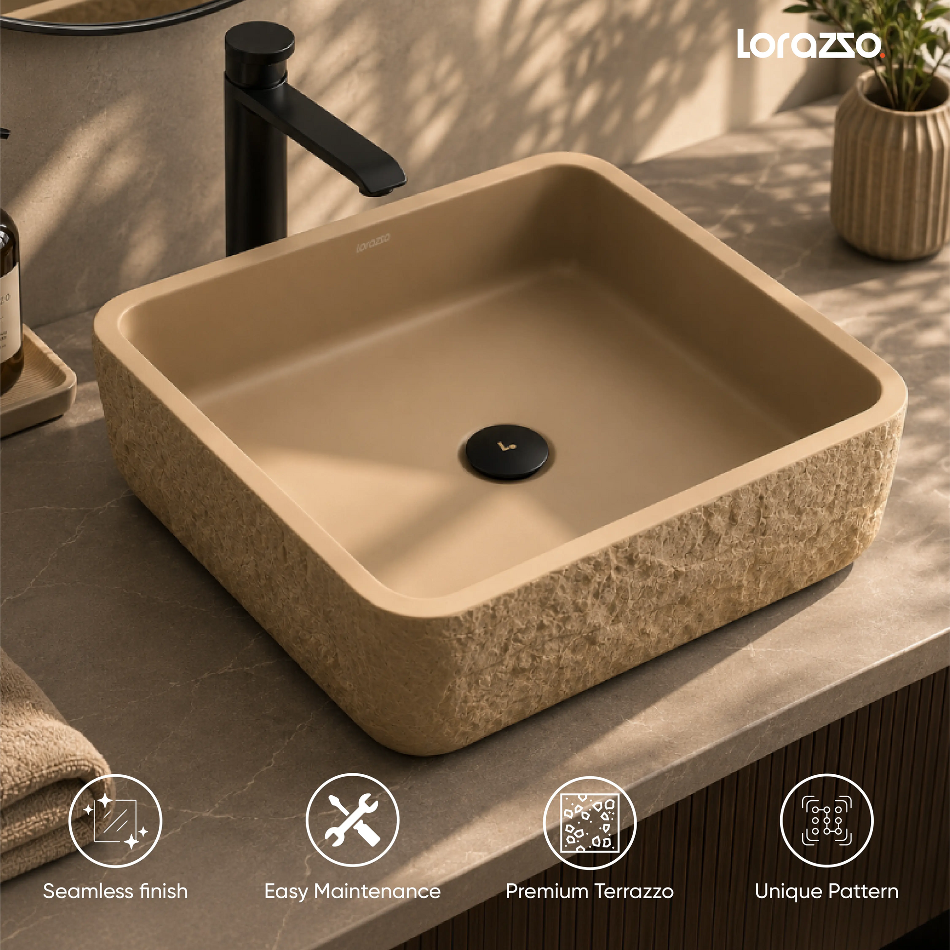 Riverstone Concrete Table Top Wash Basin (410x400x120 mm)