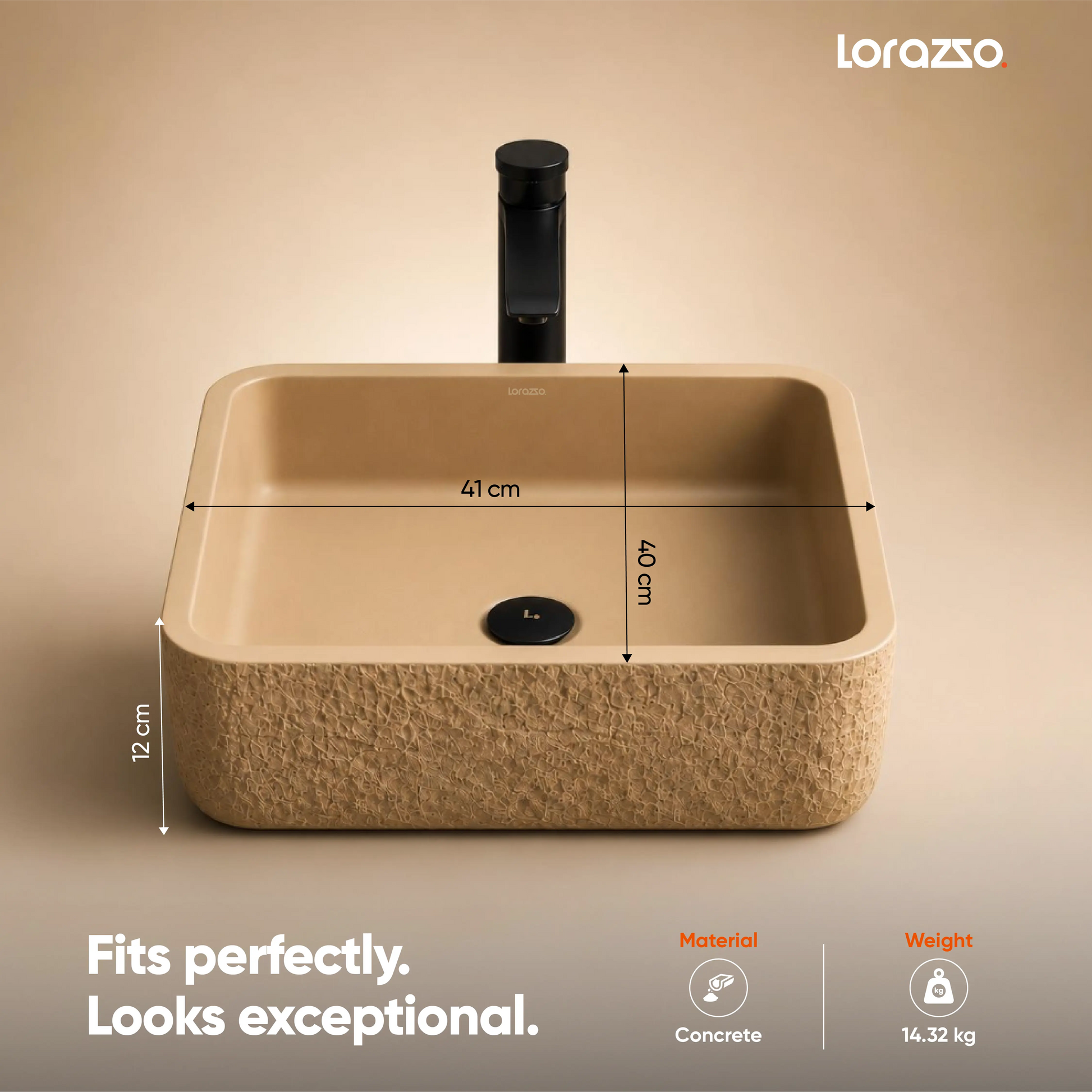 Riverstone Concrete Table Top Wash Basin (410x400x120 mm)