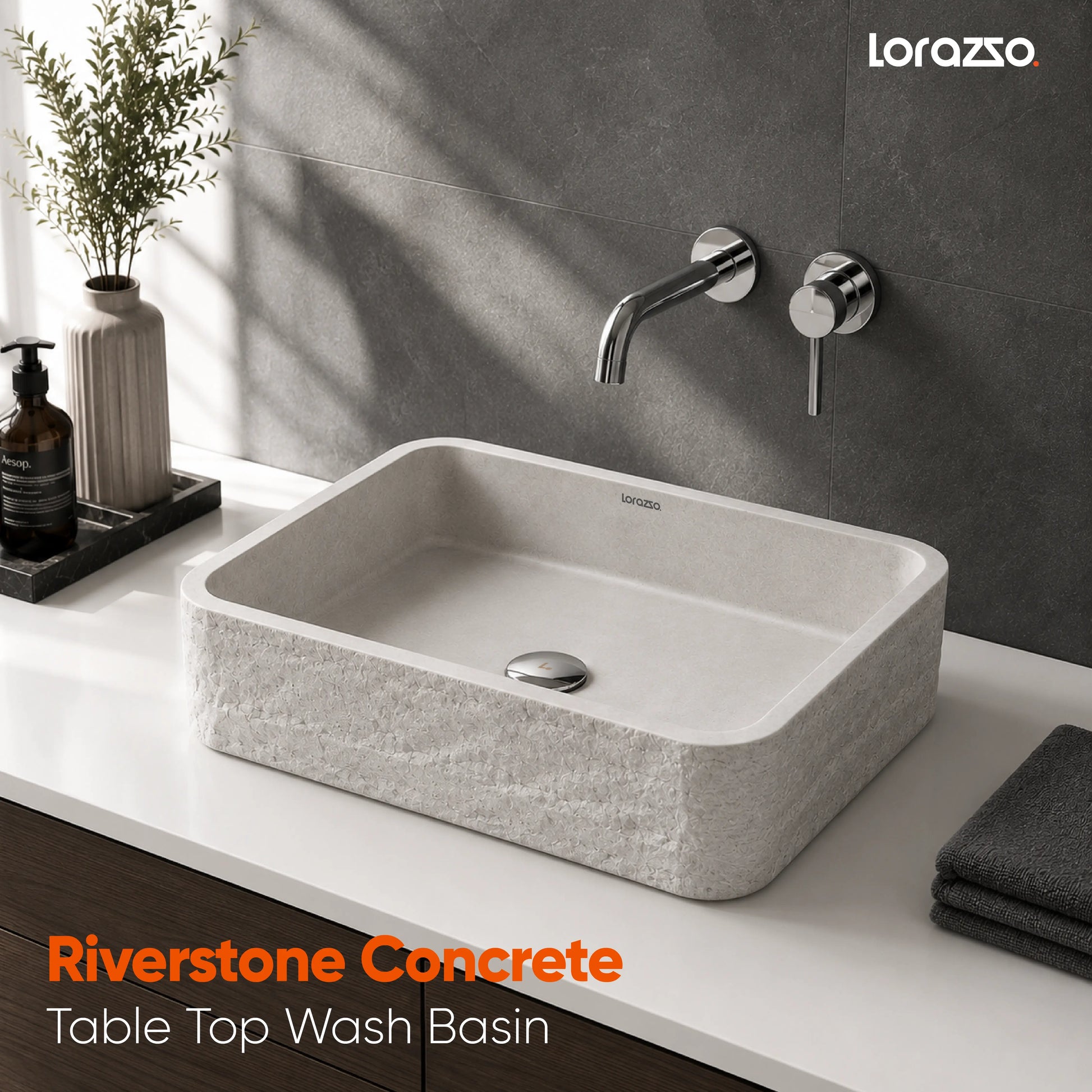 Riverstone Concrete Table Top Wash Basin (405x405x120 mm)