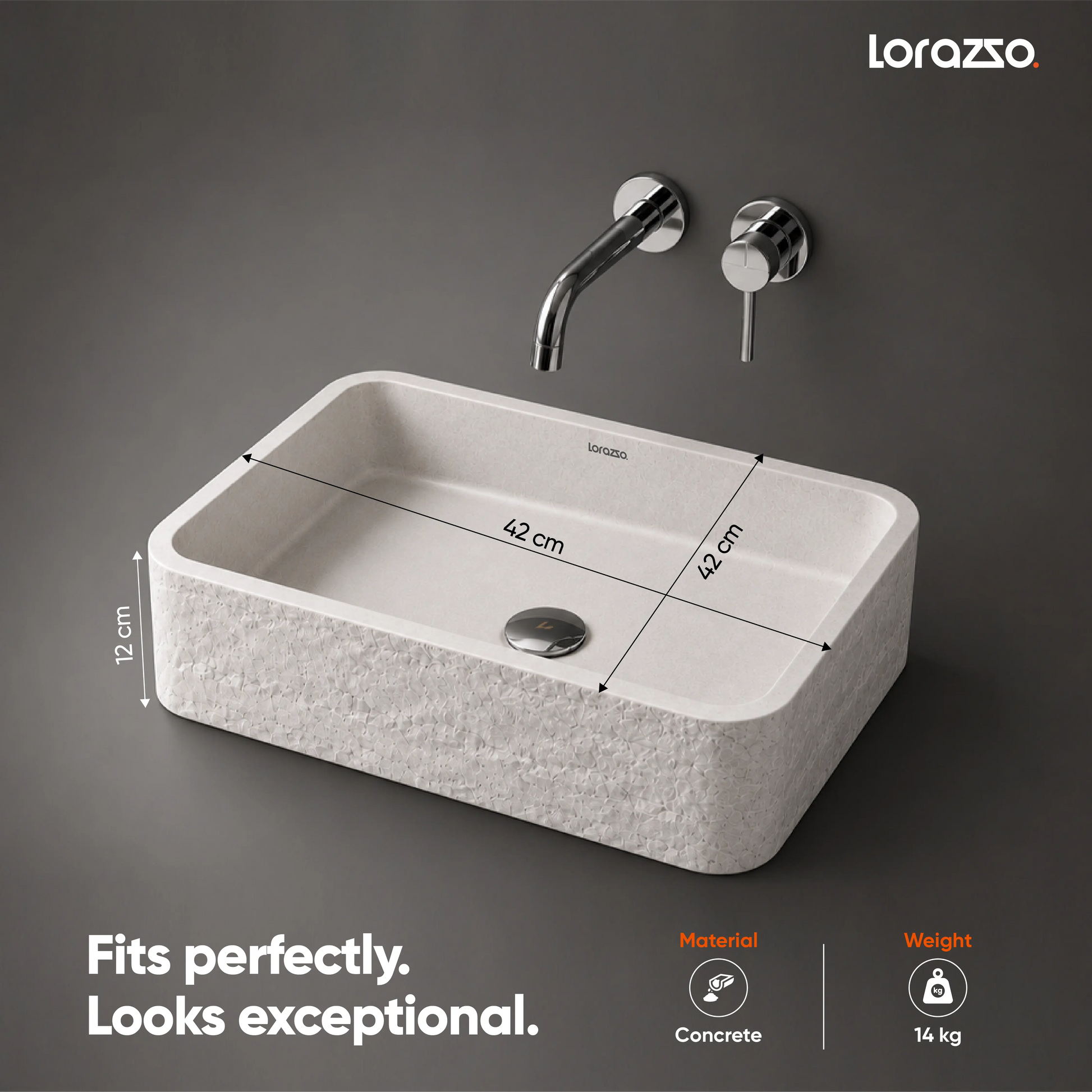 Riverstone Concrete Table Top Wash Basin 420x420x120 mm)
