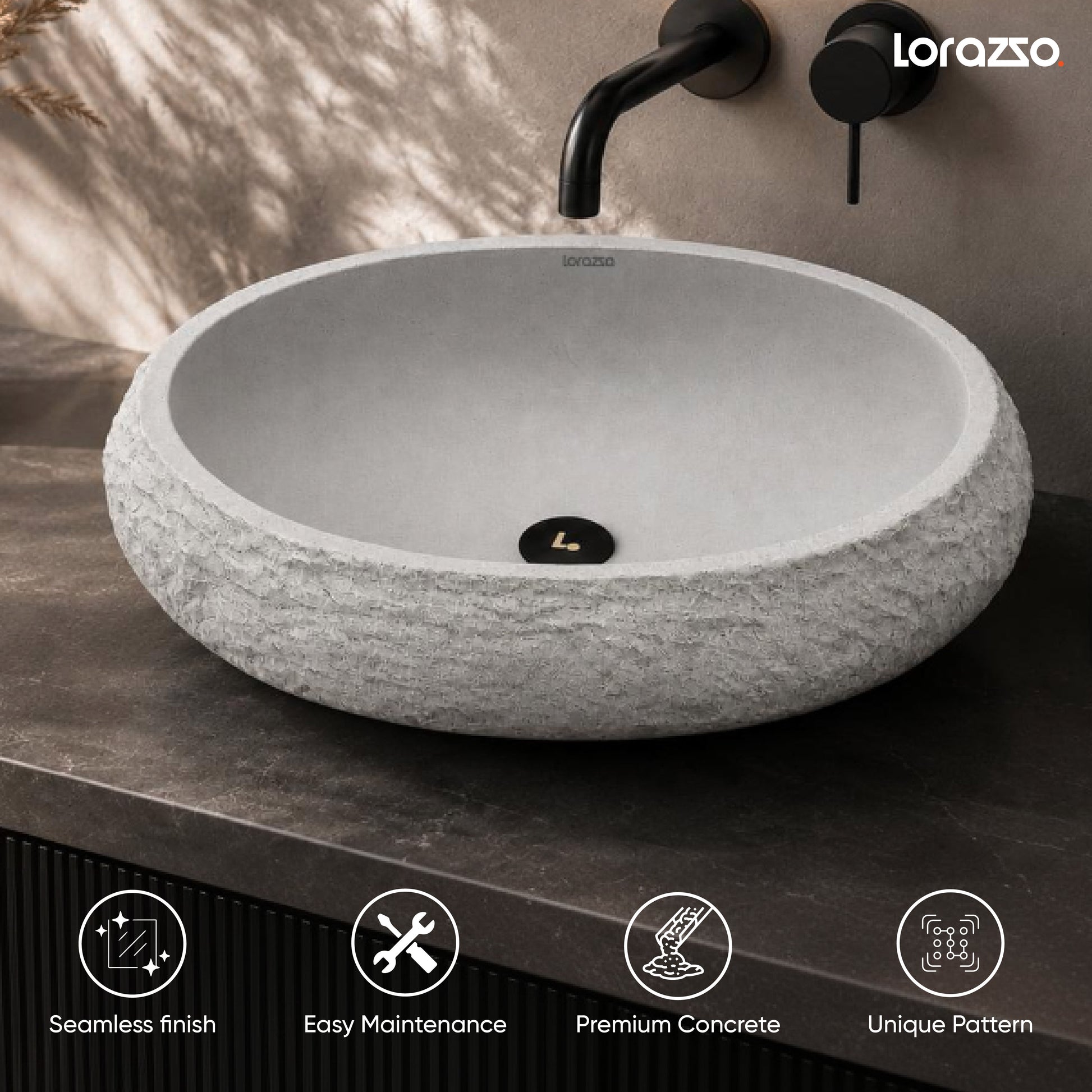 Riverstone Concrete Table Top Wash Basin (510x400x155 mm)