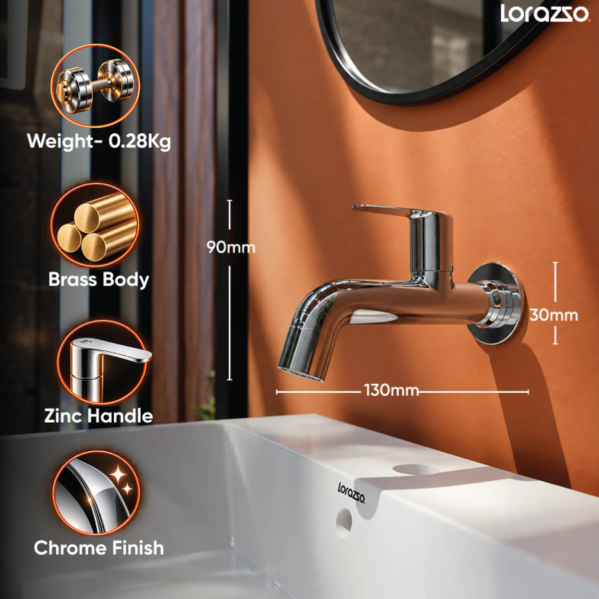 Rivo Long Body Tap with Flange - Wall Mount Tap