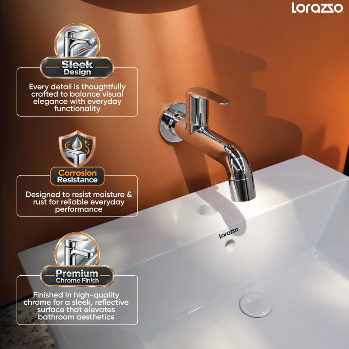 Rivo Long Body Tap with Flange - Wall Mount Tap