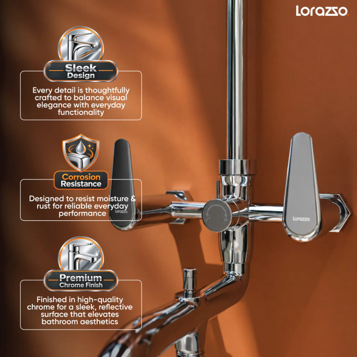 Rivo 3-in-1 Wall Mixer - Wall Mount Tap with L Bend and Flanges
