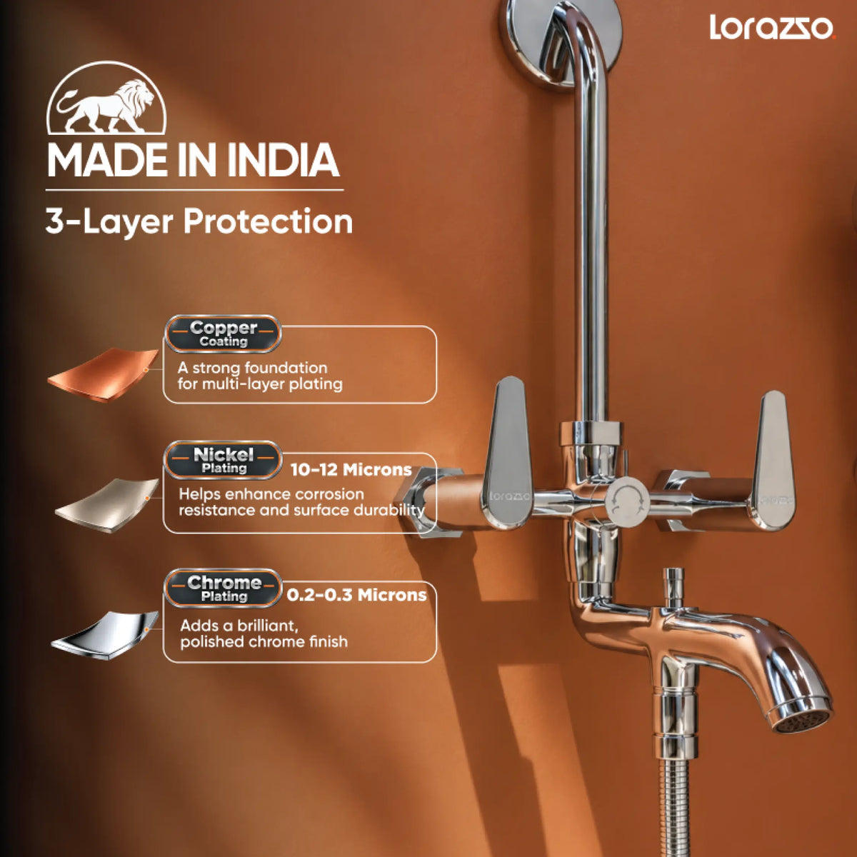 Rivo 3-in-1 Wall Mixer - Wall Mount Tap with L Bend and Flanges