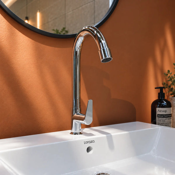 Rivo Swan Neck Tap with Swivel Spout & Flange – Deck Mount Sink Tap