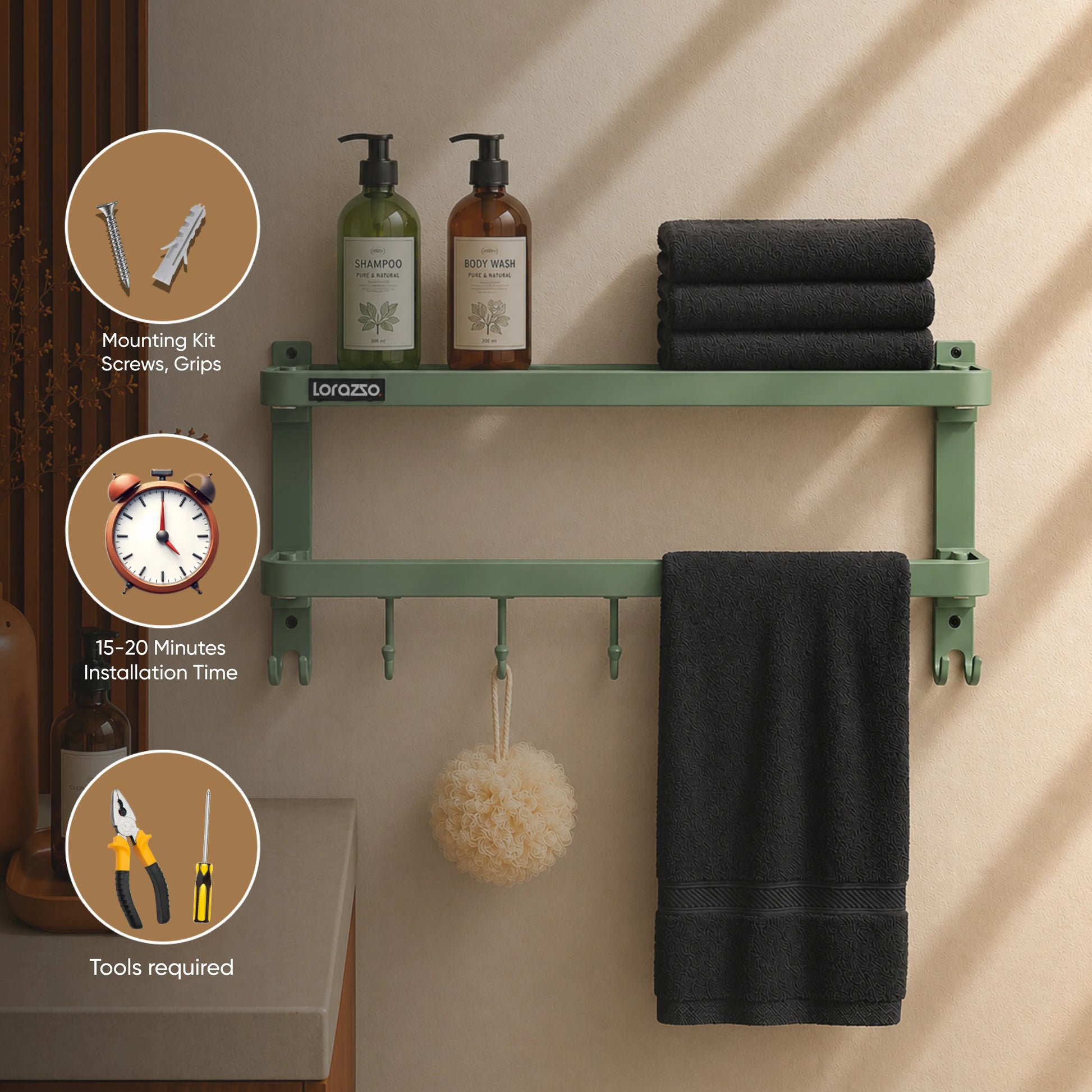 Folding Towel Rack – 24 Inch | Sage Green