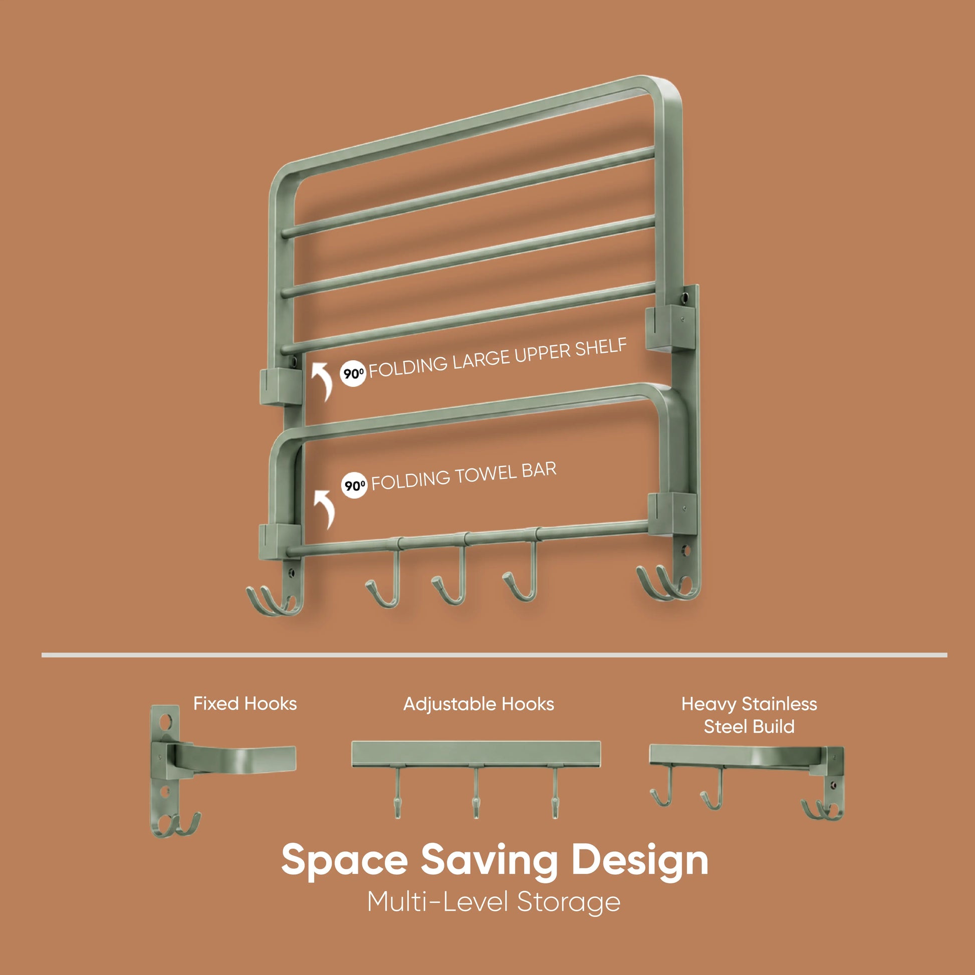 Folding Towel Rack – 24 Inch | Sage Green