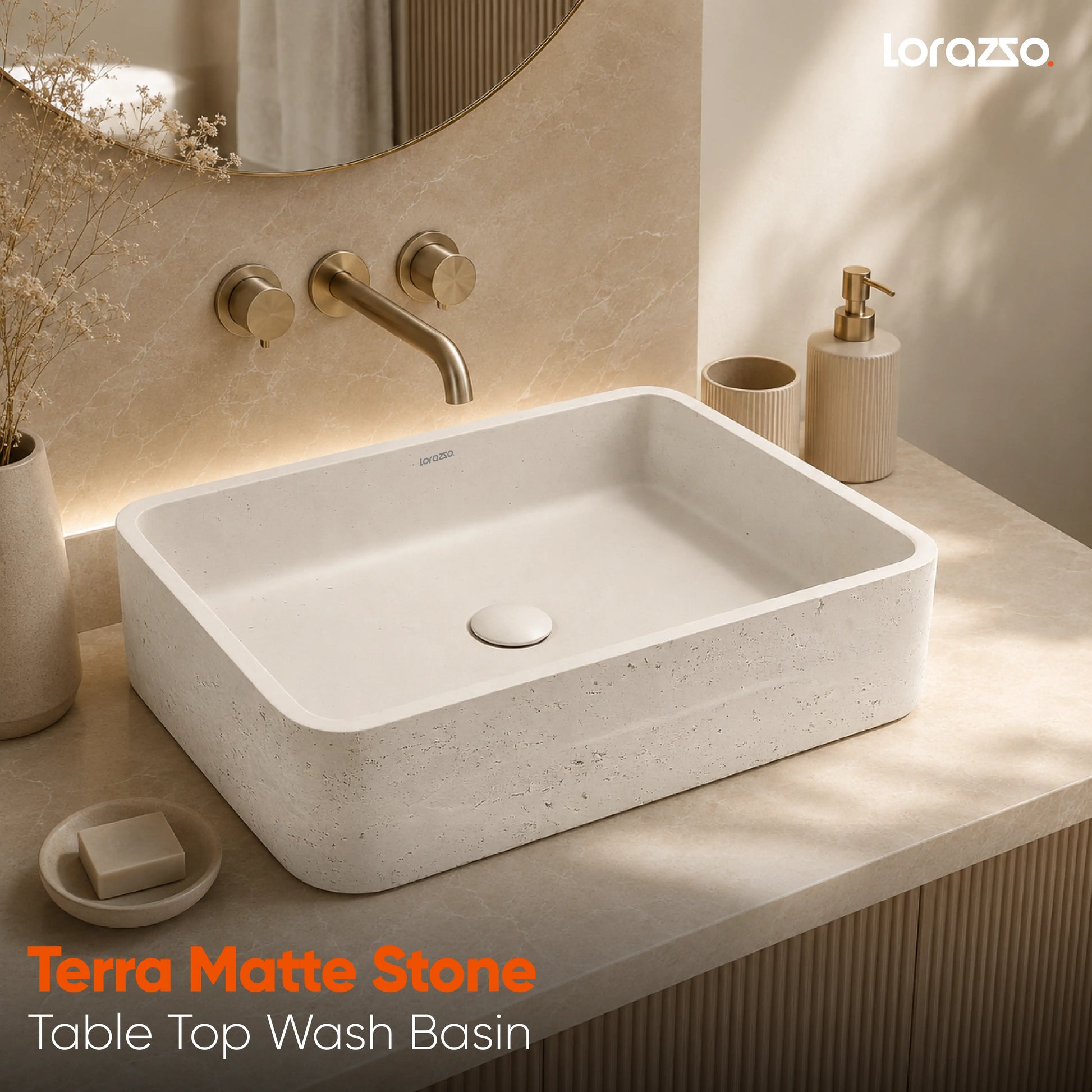 Terra Matte Stone Table Top Wash Basin (613x385x157 mm)