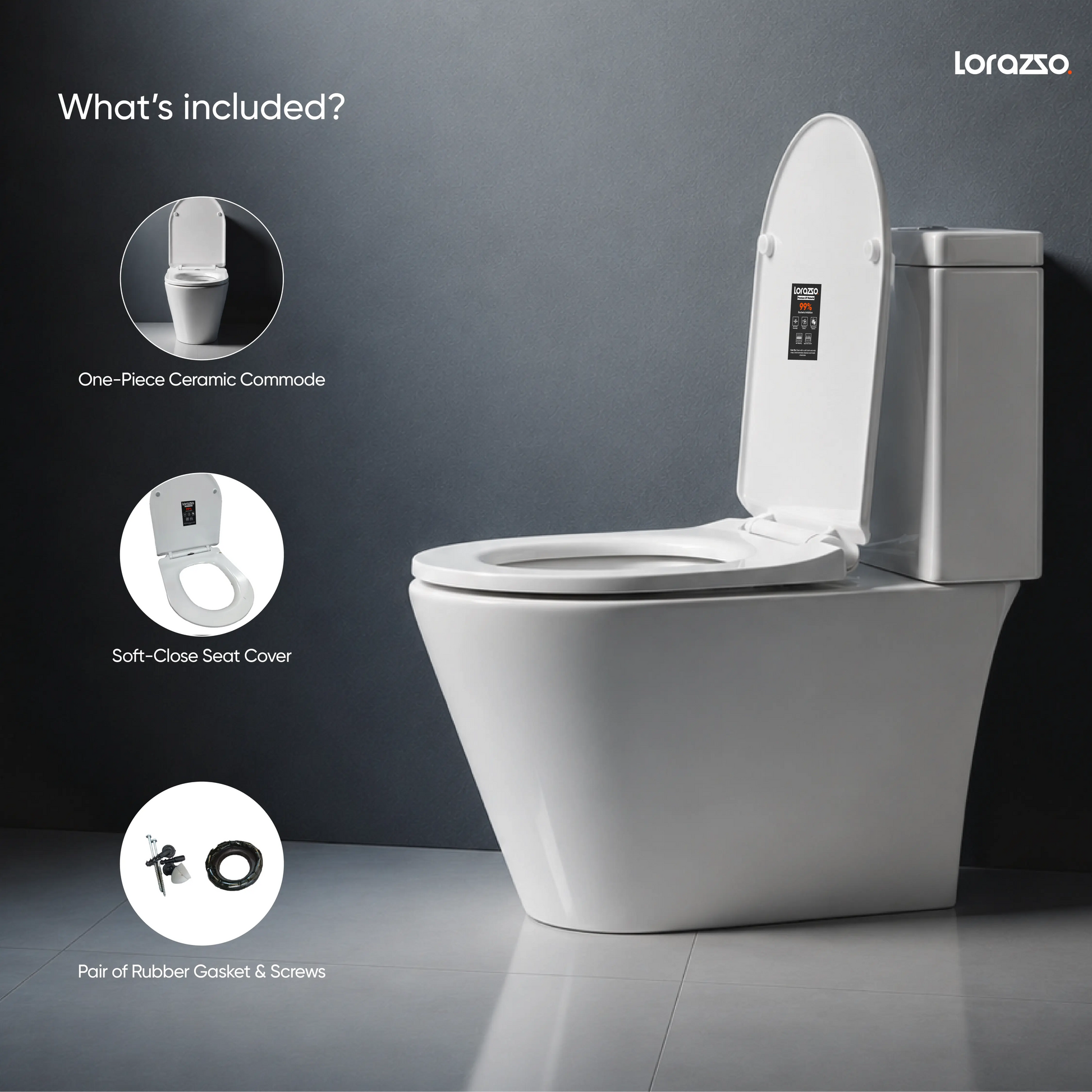 UNO™ One-Piece Ceramic Commode (62 × 36 × 74 cm)