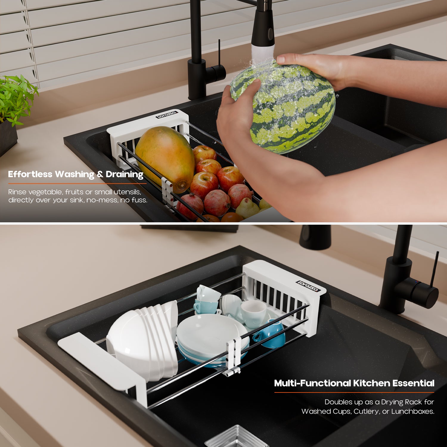 Over-the-Sink Expandable Colander Basket