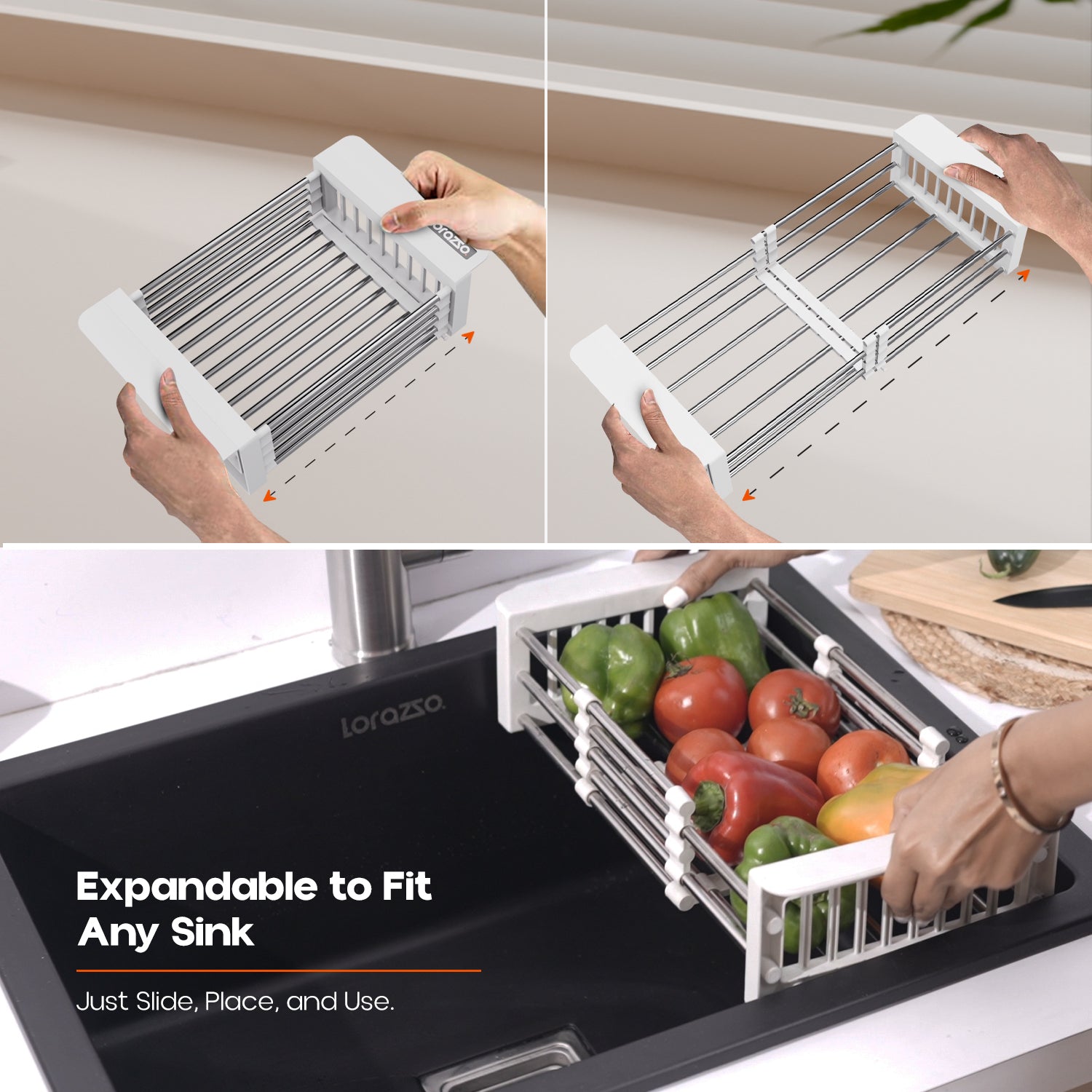 Over-the-Sink Expandable Colander Basket
