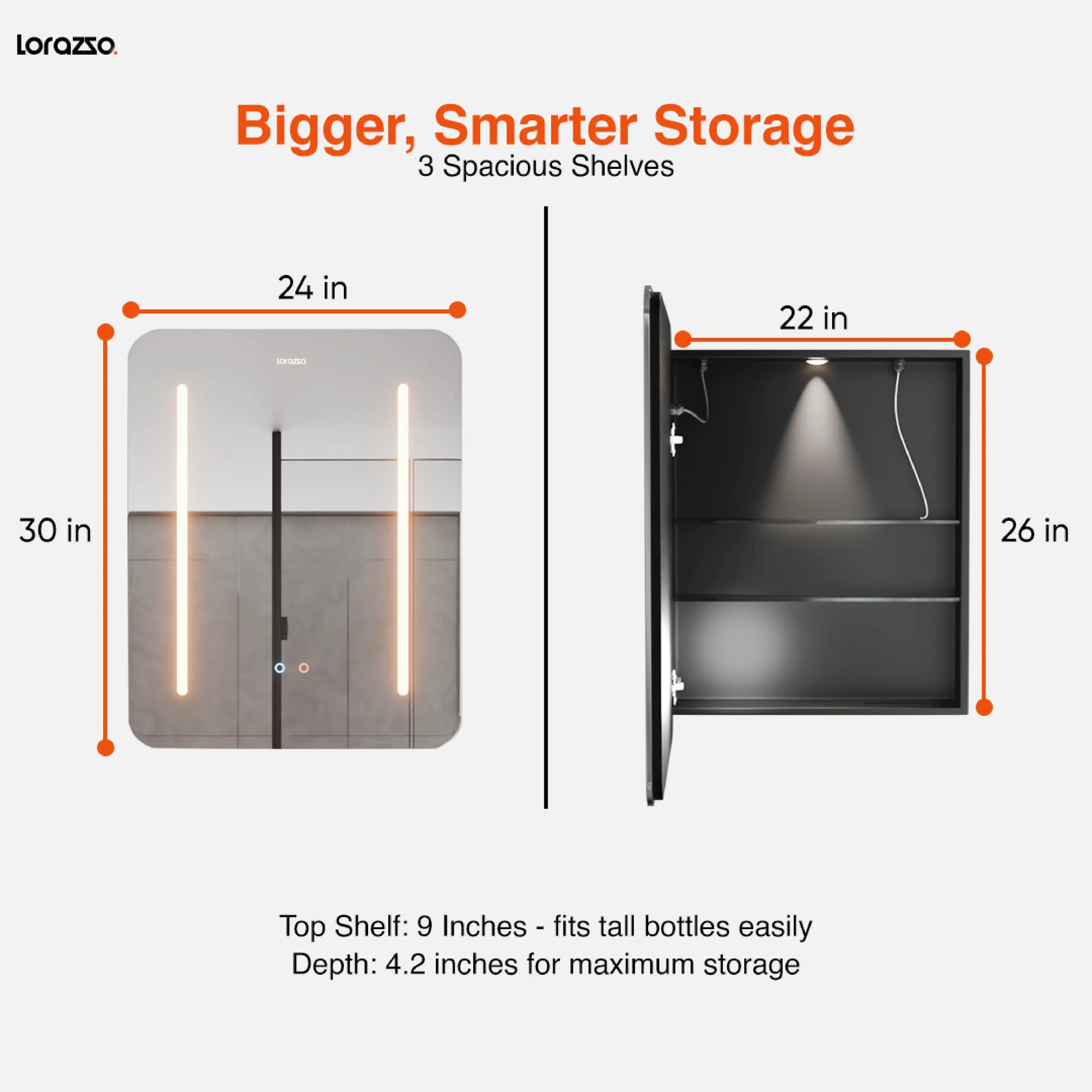 Reflekt™ Smart LED Mirror Cabinet (30×24 Inches) with Storage & Defogger