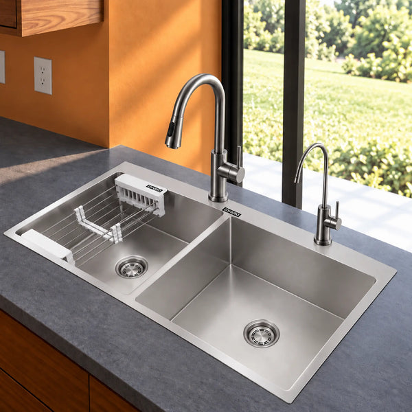 Lustr™ SS304 Double bowl Kitchen Sink with Tap Hole (37 x 18 inches)