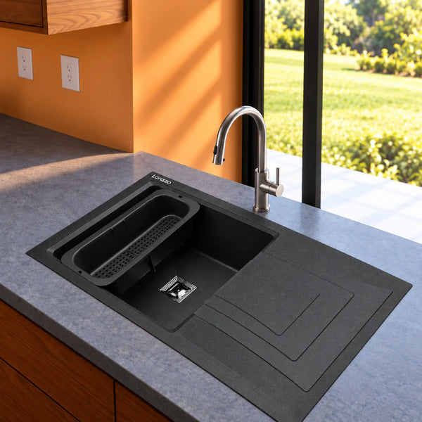 Quartz Kitchen Sink with Drainboard (36×18 Inches) – 10-Year Warranty