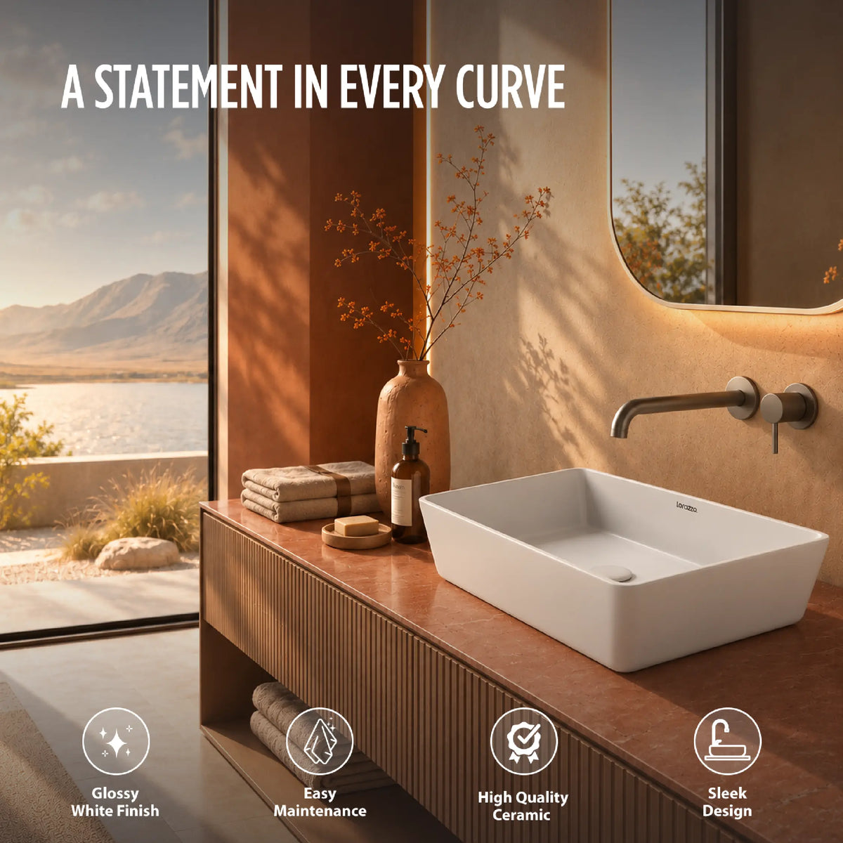 Bloc Table Top Wash Basin (24 × 14 × 5 inch)