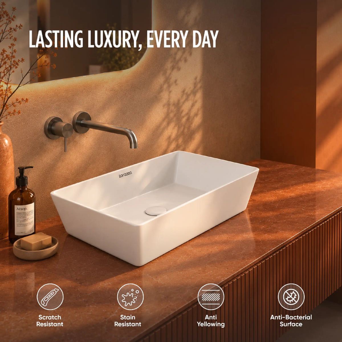Bloc Table Top Wash Basin (24 × 14 × 5 inch)
