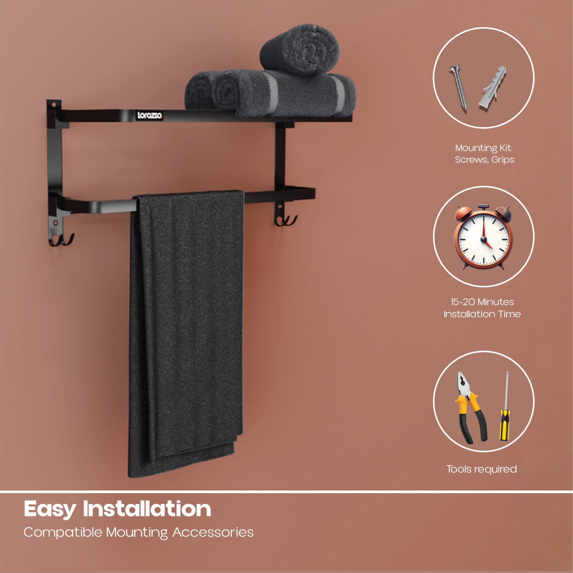 Folding Towel Rack – 24 Inch | Black Matte Finish