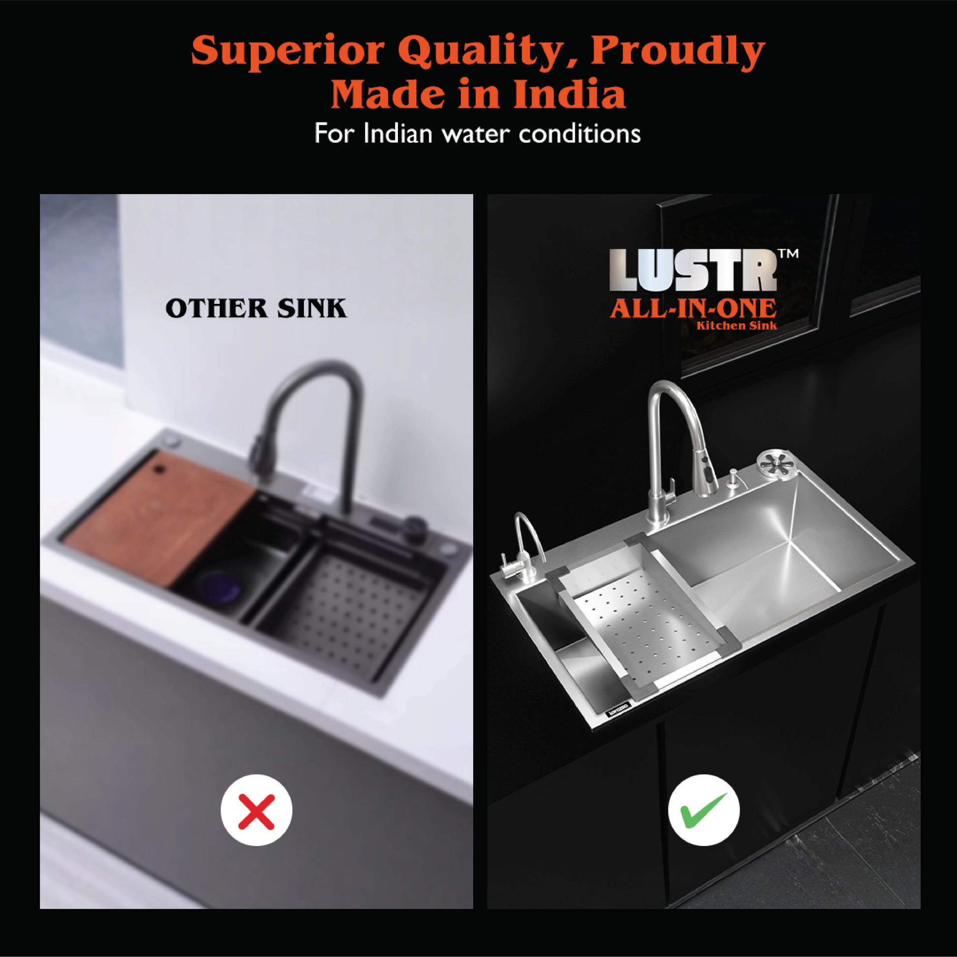 Lustr™ All-in-One Stainless Steel 304 Kitchen Sink - 30×18x9 Inches