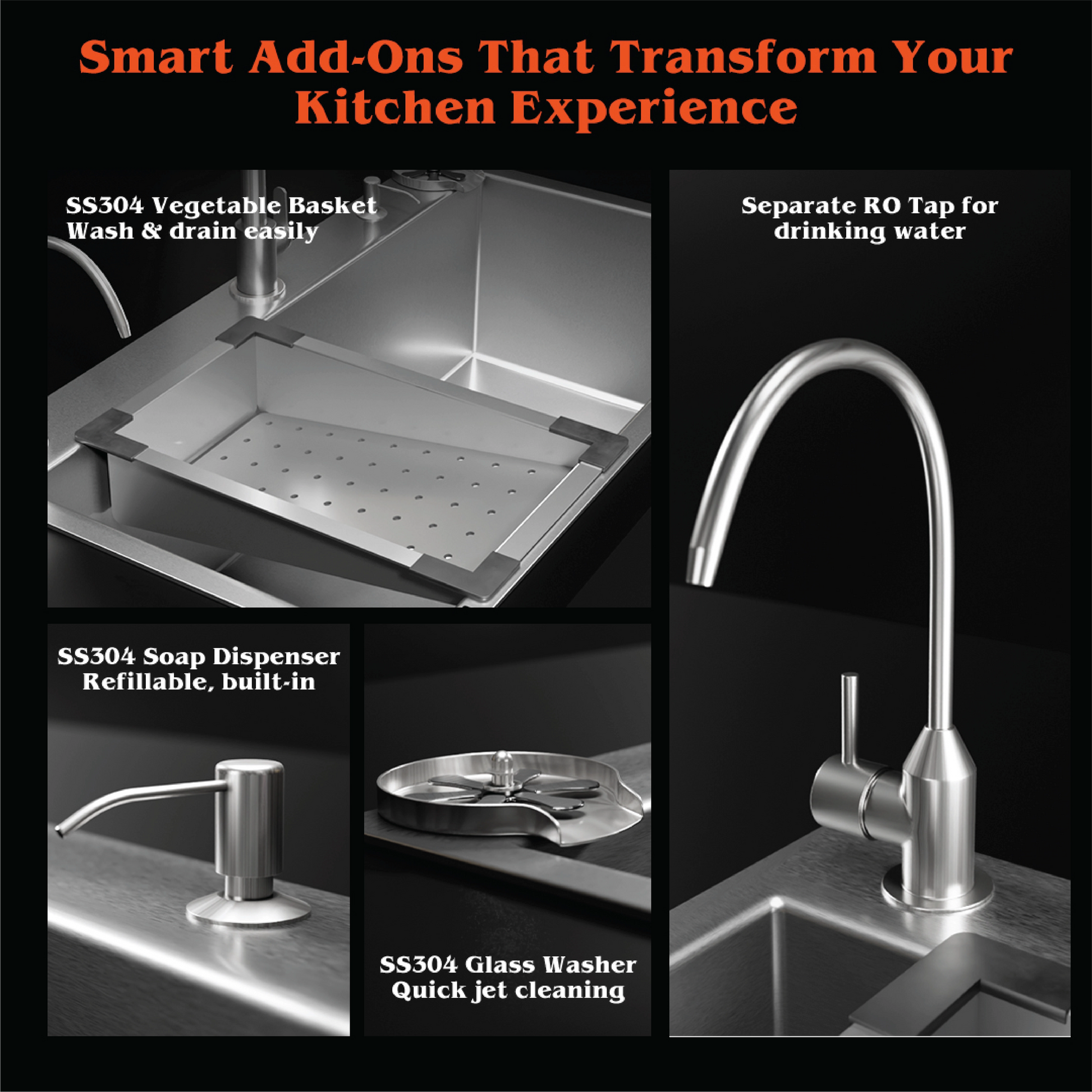 Lustr™ All-in-One Stainless Steel 304 Kitchen Sink - 30×18x9 Inches