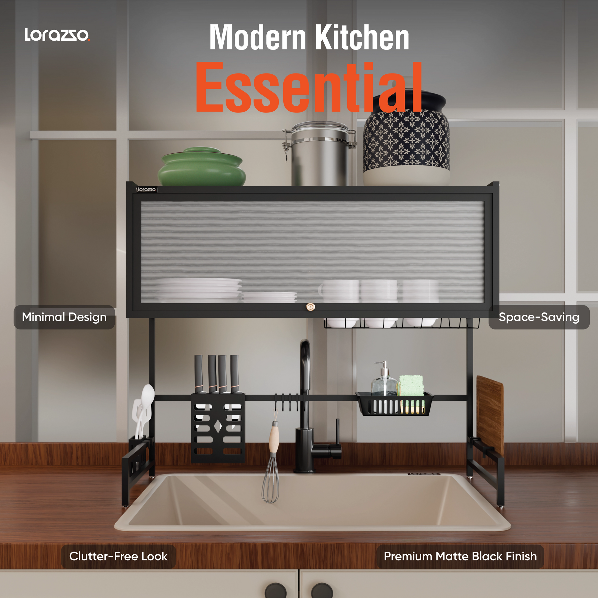Kitchen Dish Drainer Rack – Matte Black
