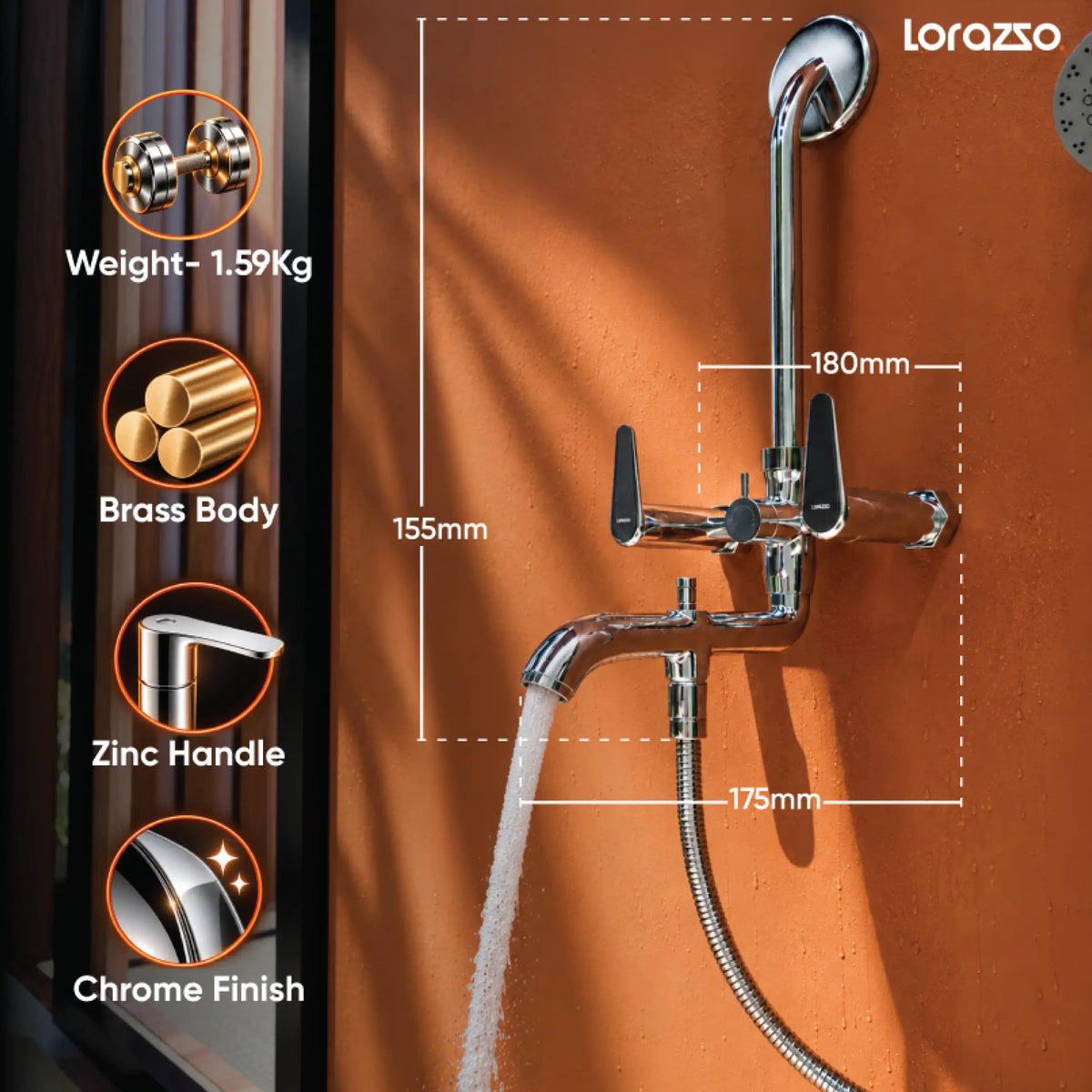 Rivo 3-in-1 Wall Mixer - Wall Mount Tap with L Bend and Flanges
