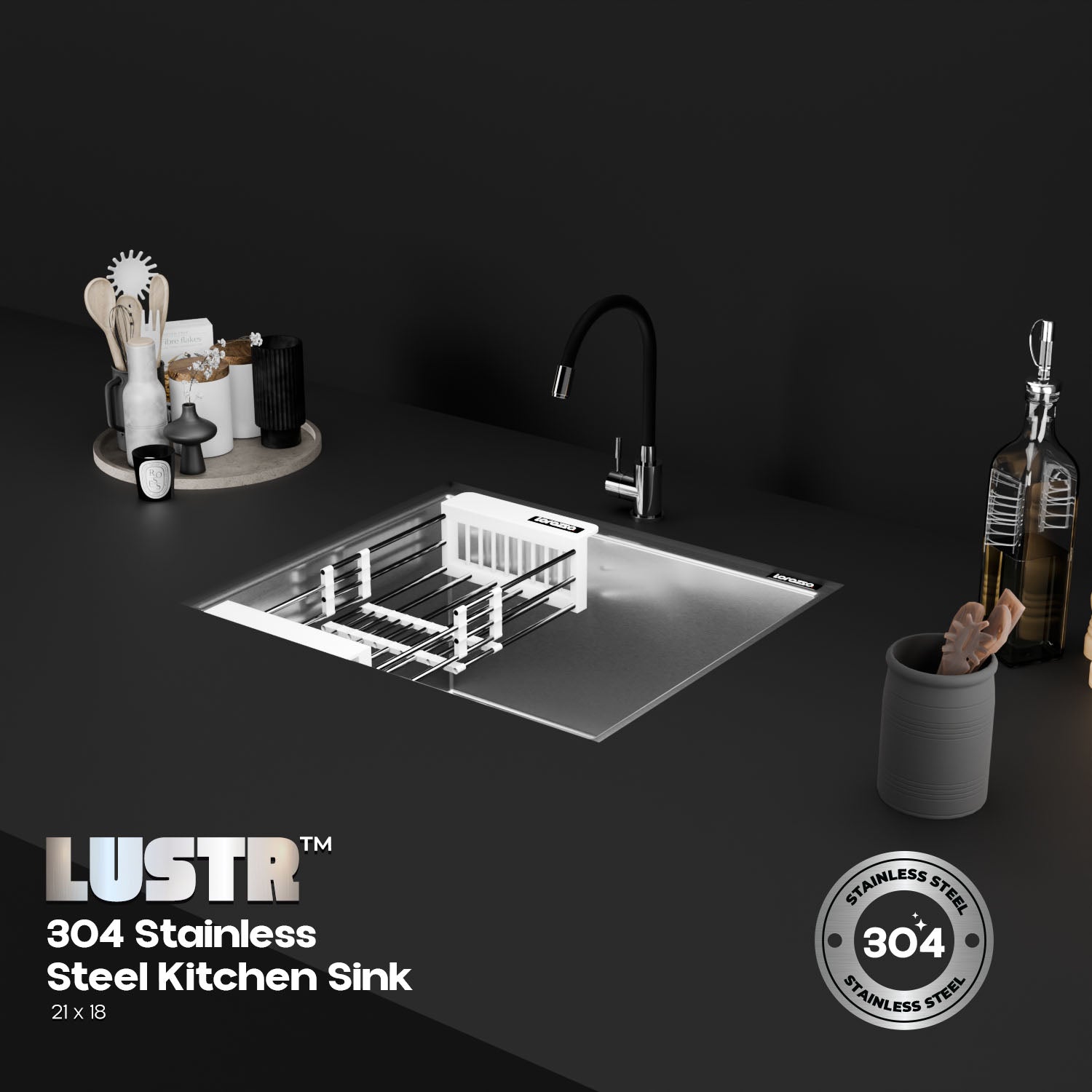 Lustr™ Stainless Steel 304 Kitchen Sink - 21X18 inches