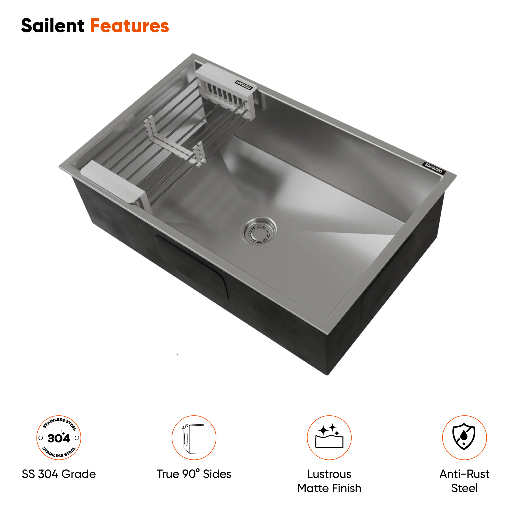 Lustr™ Single Bowl SS304 Kitchen Sink (32 x 20 inches)