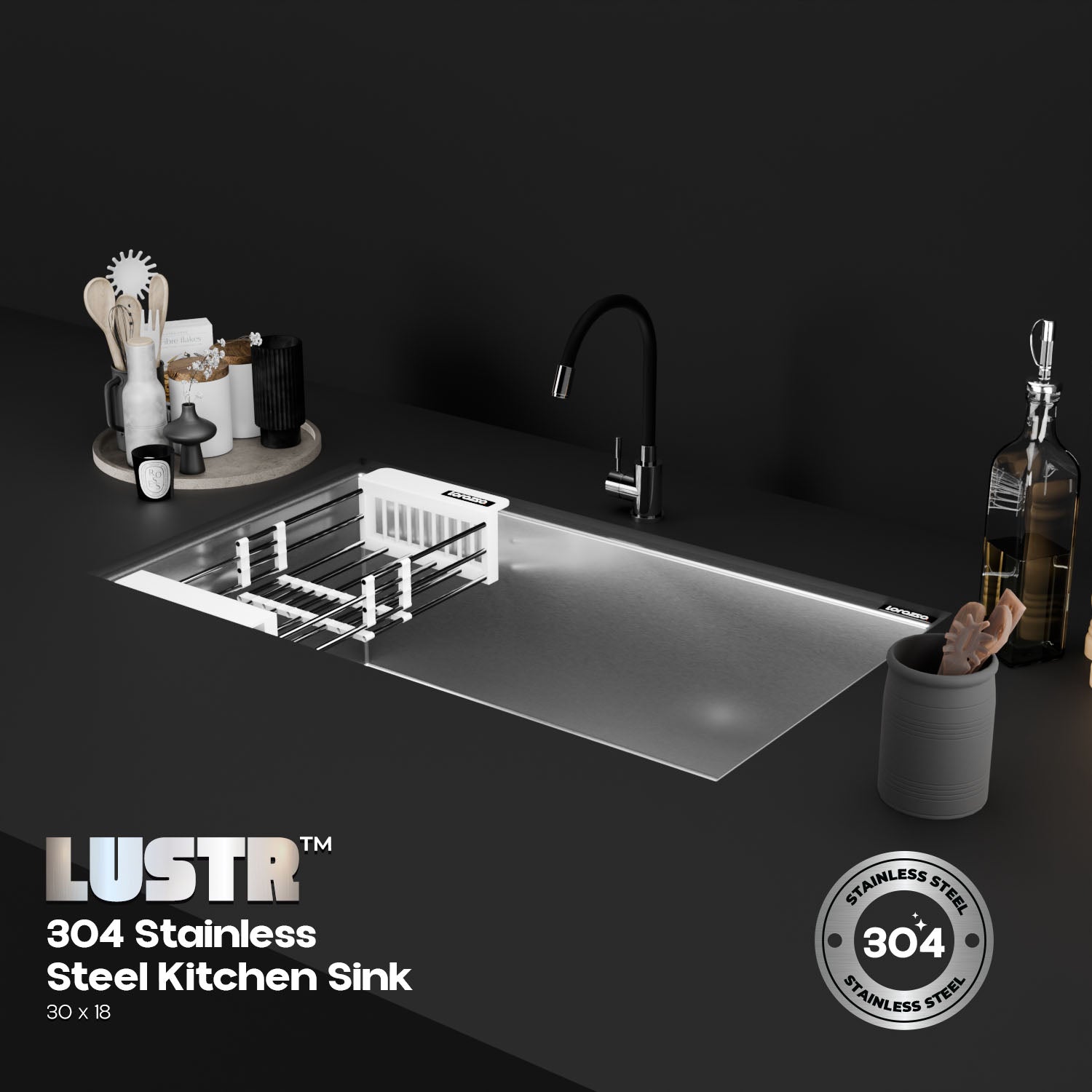 Lustr™ Stainless Steel 304 Kitchen Sink - 30X18 inches