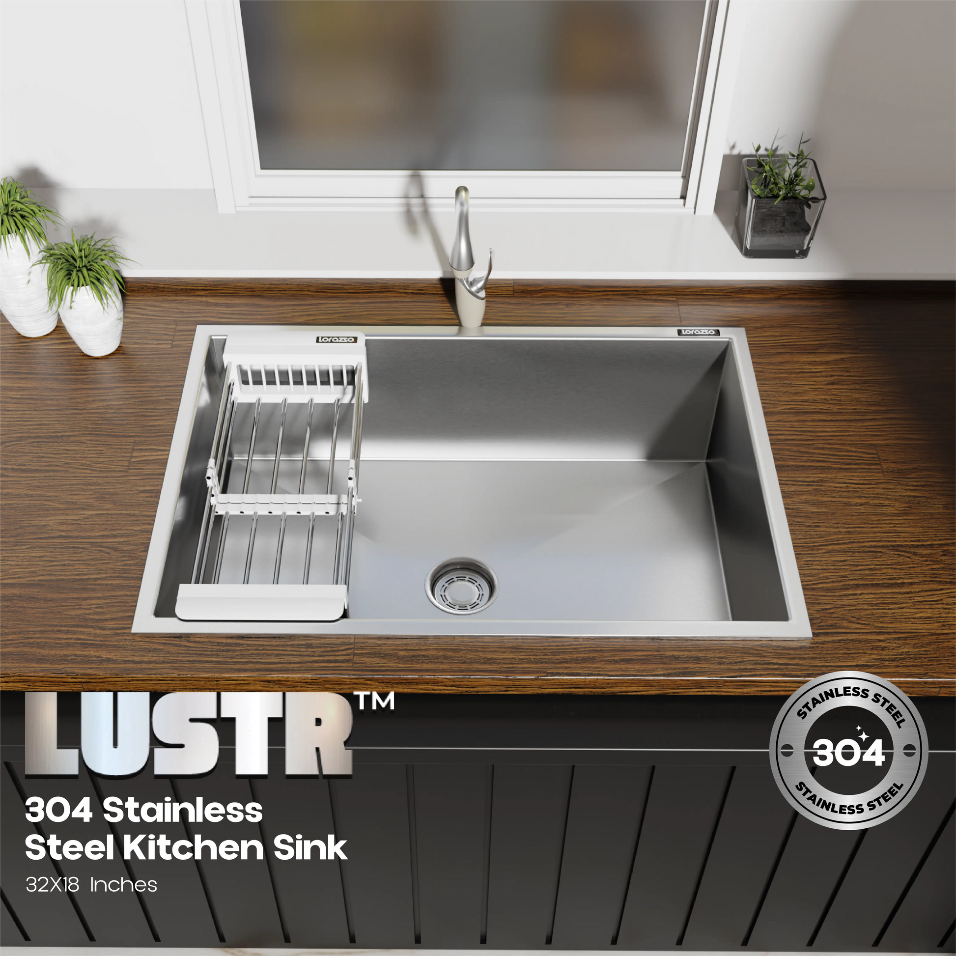 Lustr™ SS304 Kitchen Sink (32 x 18 inches)