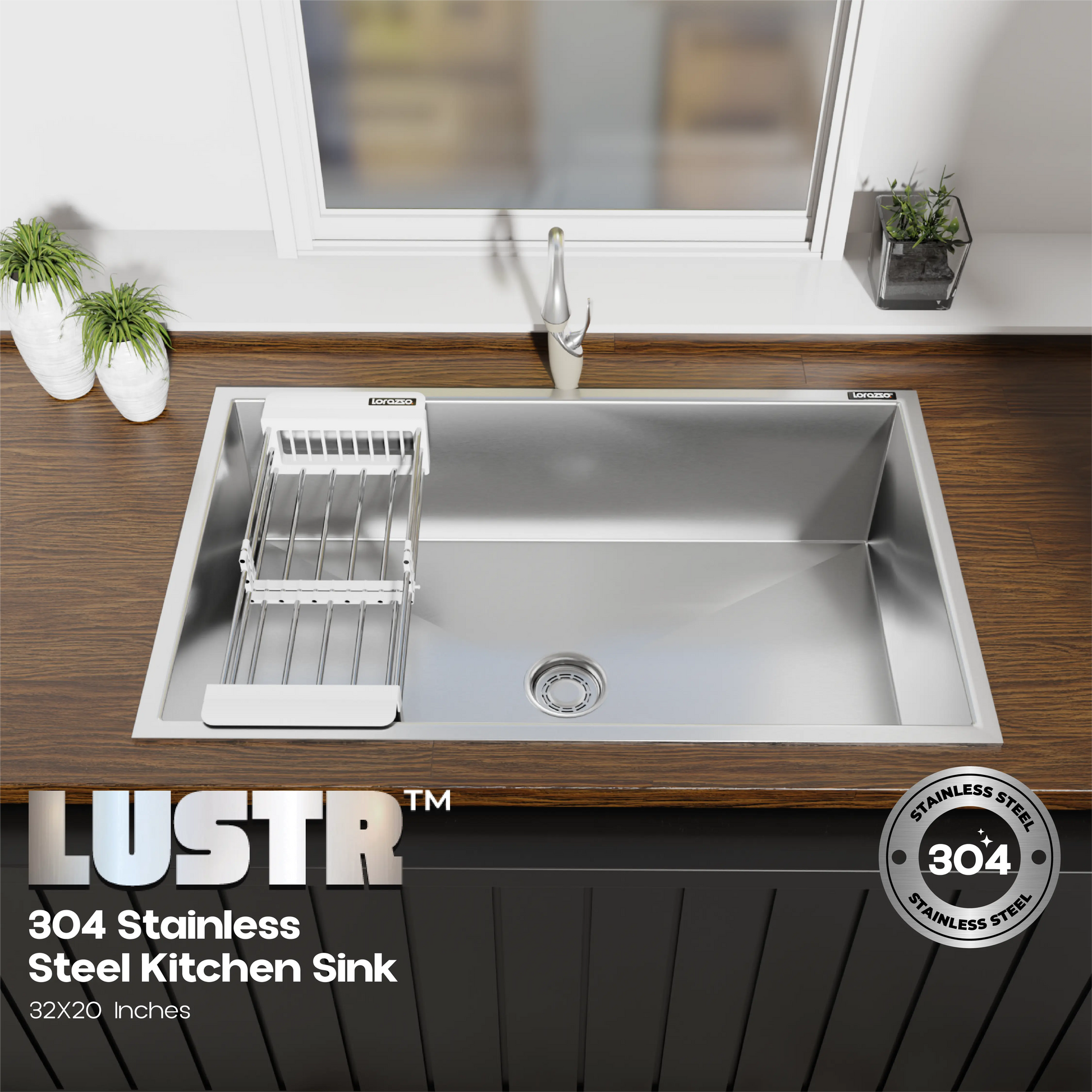 Lustr™ Single Bowl SS304 Kitchen Sink (32 x 20 inches)