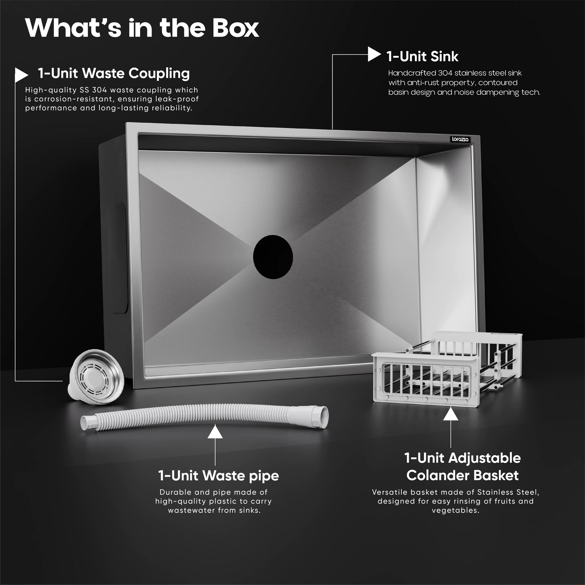 Lustr™ Single Bowl SS304 Kitchen Sink (32 x 20 inches)