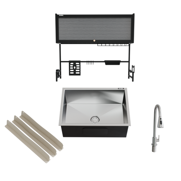 Kitchen Wash Area Combo Set – Sink, Faucet, Rack & Splash Guards hover